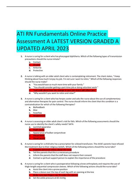 Ati Rn Fundamentals Online Practice Assessment A Latest Version Graded