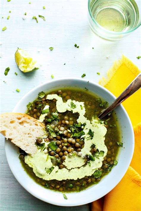 Green Lentil Roasted Poblano Soup With Cilantro Cream Cheese ⋆ Recipe Summer Vegetarian