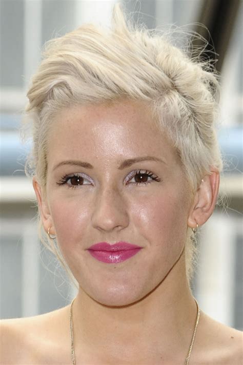 Ellie Goulding Straight Platinum Blonde Sidecut Updo Hairstyle Steal