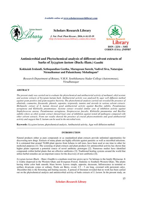 Pdf Antimicrobial And Phytochemical Analysis Of Different Solvent