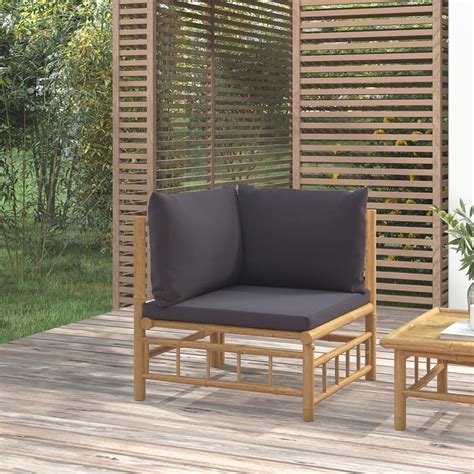 DIOCHE Canapé d angle de jardin avec coussins gris foncé bambou YW