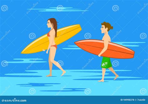 Man And Woman Surfers Isolated Vector 113666689