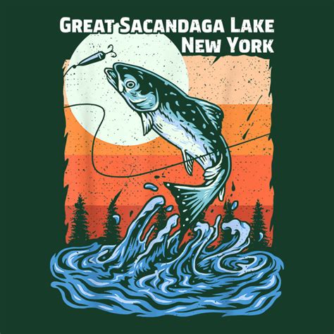 Summer Fishing Retro Sunset New York Great Sacandaga Lake T Shirt Visor