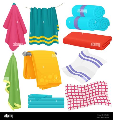 Cartoon Towels Vector Set Cloth Towel For Bath Illustration Of