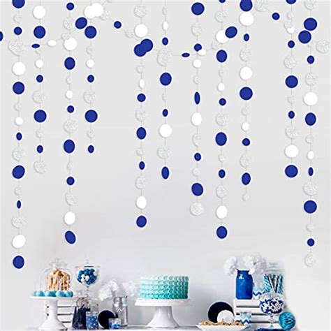 46 Feet Navy Blue White And Silver Circle Dots Garland Royal Blue