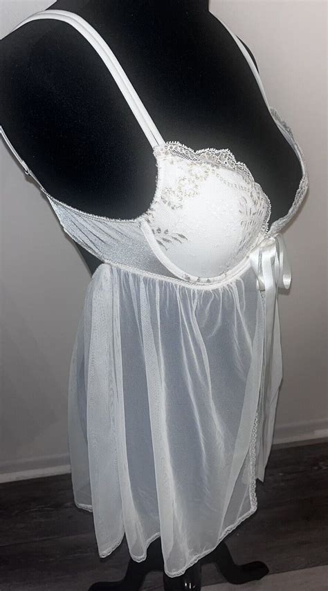 Victoria S Secret Sheer White Gold Lingerie Babydoll Gem