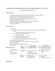 Abnormal Psychology Final Exam Study Guide Chapters 1 Docx Abnormal