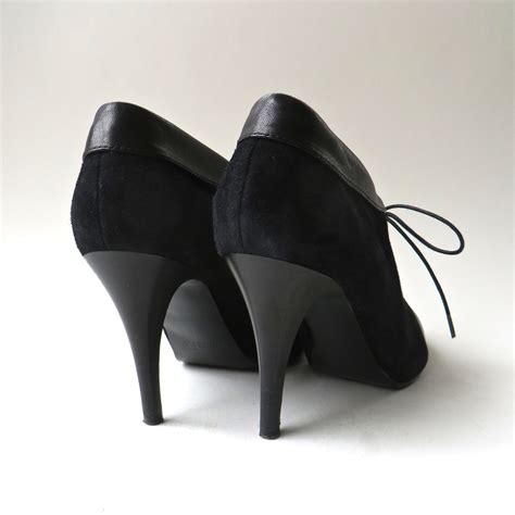 Vintage J Crew Black Suede And Leather High Heel Booties Etsy