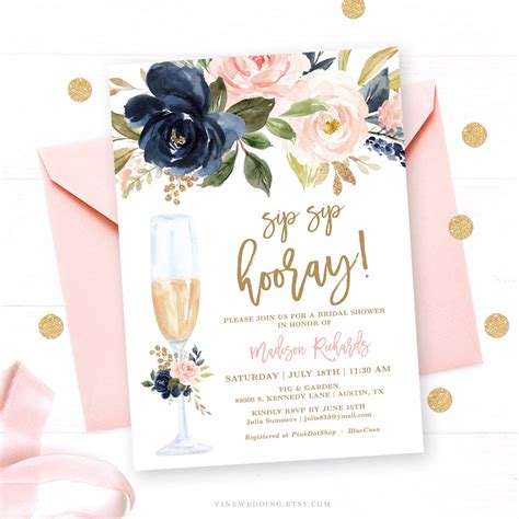 Sip Sip Hooray! Invitation Template, Editable Bridal Brunch Invitation ...