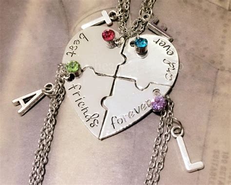 Best Friends Forever 4 Piece Puzzle Necklace Set Love Crystal Etsy