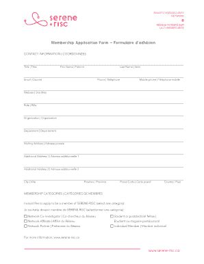 Fillable Online Serene Risc Membership Application Form Formulaire