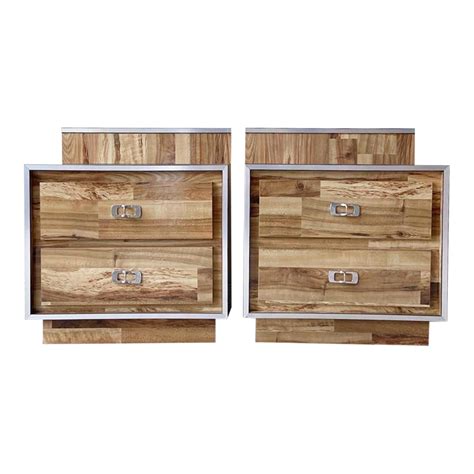 Postmodern Wood Grain Laminate Nightstands With Silver Accents A Pair Chairish