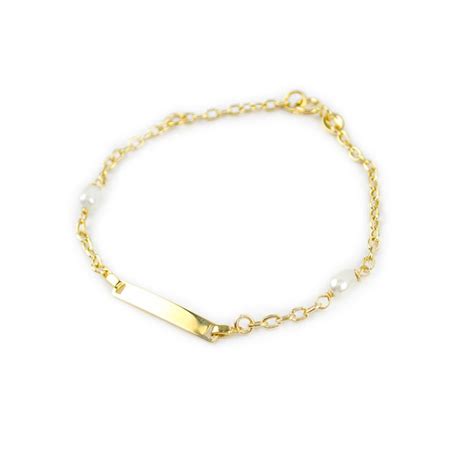 Bracciale Battesimo In Oro Giallo Con Targhetta E Perle Sari Gold