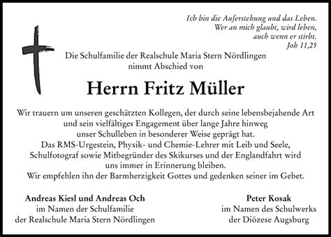 Traueranzeigen Von Fritz M Ller Augsburger Allgemeine Zeitung