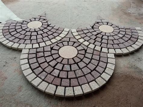 Red Porphyry Fan Shape Granite Paving Stone With Net On The Back Fan