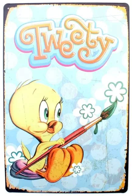 Looney Tunes Warner Bros Tweety Pie Cartoon Tin Metal Door Wall Sign