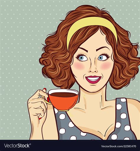 Sexy Pop Art Woman With Coffee Cup Royalty Free Vector Image