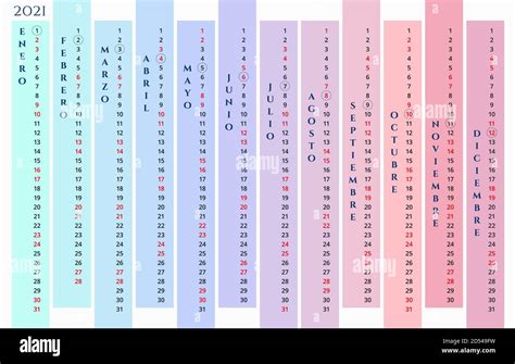 Spanish Calendar 2021 Template New 2021 Year Vertical Months Vector