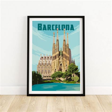 Barcelona Travel Poster Barcelona Print Barcelona Vintage Wall Art