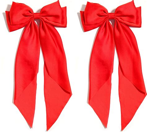 Furling Pompoms Hair Bows For Women Large Satin Silky Red Hair Bow