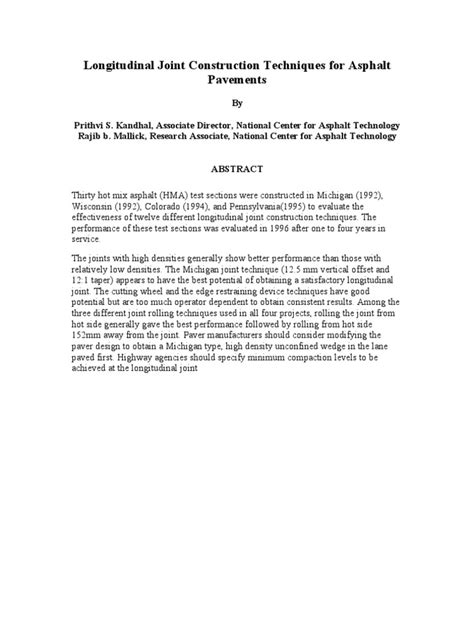 Pdf Longitudinal Joint Construction Techniques For Asphalt Pavements