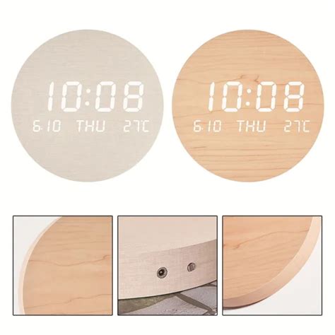 Horloge Murale Compacte En Bois Del Temp Rature Date Heure Affichage