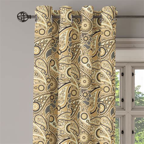 Ambesonne Paisley Grommet Curtain Single Panel Flowers Stripes 50x60