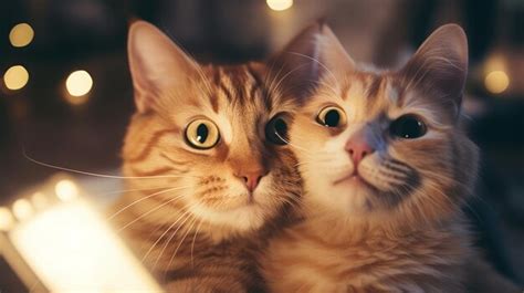 Premium Photo Two Cute Funny Cats Take A Selfie Neural Network Ai Generated