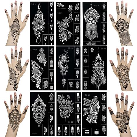 Qstohena Indian Arabian Henna Tattoo Stencils Kit Self Adhesive