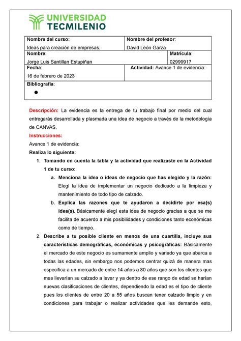 Ideas Para Creacion Avance 1 Evidencia Ideas Para Creacion De