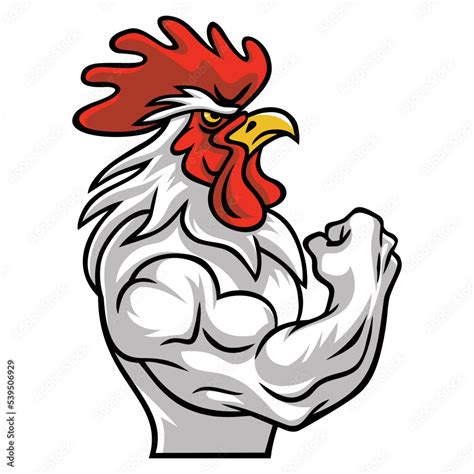 Rooster Muscle Arm Fighting Sports Mascot Logo Character Design Vector