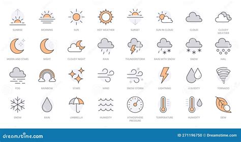 Weather Line Icons Interface Infographic Elements With Outline Sun