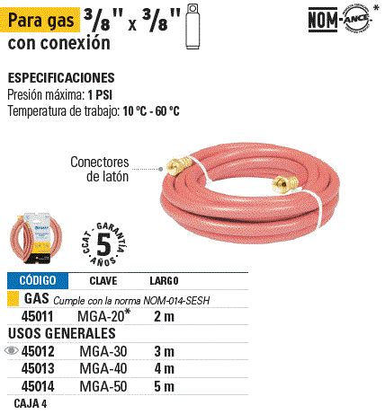 45012 MGA 30 TRUPER Foset Manguera flexible PVC 3 8 con conexión 3m