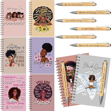 Pasimy 8 Pcs Black Women Notebooks African American Spiral Journal Motivational