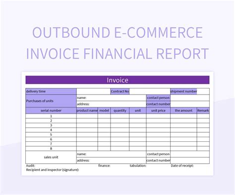 Outbound E Commerce Invoice Financial Report Excel Template And Google