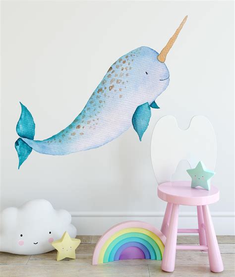 Baby Narwhal Wall Decal Sticker Ocean Sea Unicorn Nautical Nursery Room