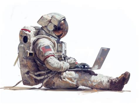 Premium Photo Astronaut Working On Laptop In Space