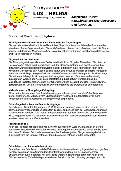 Soor Und Parotitisprophylaxe Pflegedienstpluslux