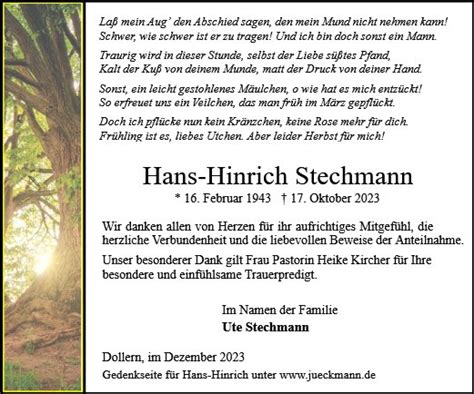 Anzeige F R Hans Hinrich Stechmann