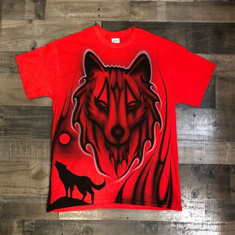 Airbrushed Red Wolf T Shirt Hand Painted Airbrush Etsy