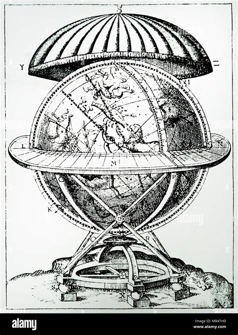 Engraving Depicting Tycho Brahe S Great Celestial Globe On Which He