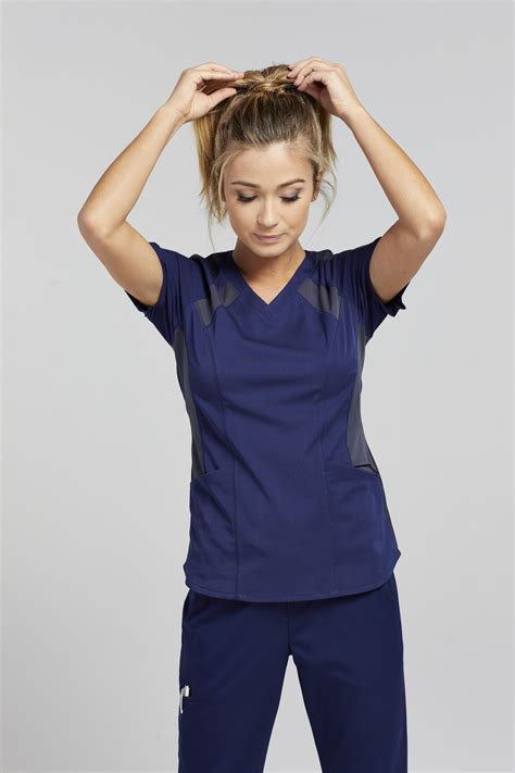 Greys Anatomy Spandex Stretch 3 Pocket Raglan Color Block Scrub Top Cute Scrubs Medical