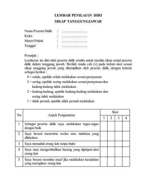 Instrumen Lembar Penilaian Diri Sikap PDF