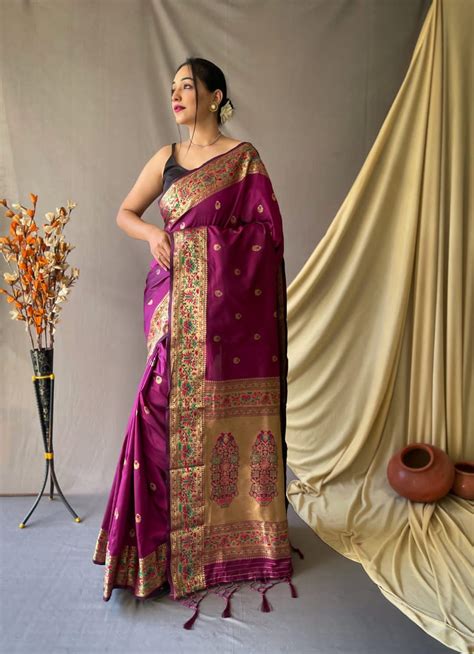 Pathani Soft Silk Saree With Pathani Rich Pallu And Tassels Running Blouse For Women Party