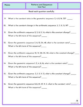 Patterns Unit Test Grade New Alberta Curriculum By Path Math