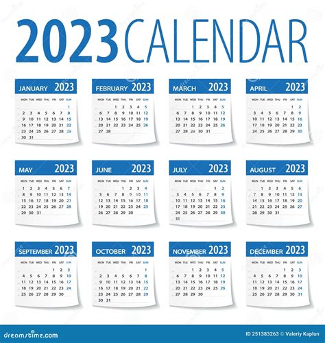 2023 Calendar Leaves Set Week Starts On Monday Vector Illustration