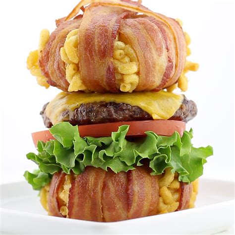 The Bacon Wrapped Macaroni And Cheese Bun Cheeseburger Dudefoods