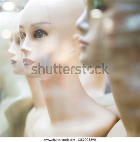 Naked Female Mannequins Shop Window Closeup Stock Photo