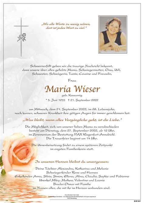 Parte für Maria Wieser pax requiem