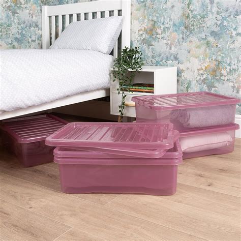 Wham Crystal X L Plastic Storage Boxes With Lids Tint Dusky Orchid